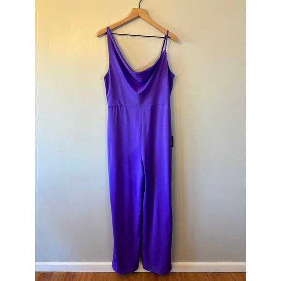 Lulus Alluring Extravagance Purple Asymmetrical Cowl Neck Jumpsuit Size XL NWT - Picture 5 of 8